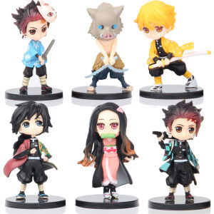 Bandai | 6pcs Q-version Demon Slayer Handmade Stove Door Charcoal Shirou My Wife Shanyi Handmade PVC Model Desktop Decoration Anime Toys