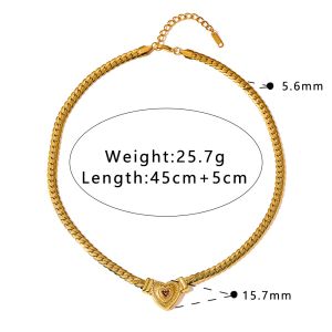 Cubic Zircon Heart Necklace Elegant Stainless Steel Necklaces 18K Gold Non Tarnishing Jewelry