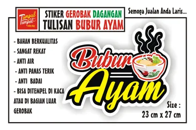 STIKER CUTTING KACA GEROBAK TULISAN BUBUR AYAM MODEL 2 FULL COLOUR/NAMA TOKO /NAMA USAHA
