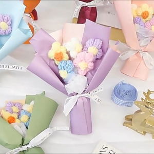 Crochet Mini Flowers Bouquet Creative Wool Knitted Finished Handmade Product Preserved Fresh Flower Graduation Girl Boyfriend Birthday Teachers Day Gift