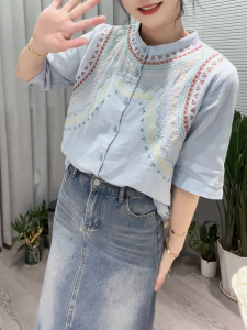 QINGNAER | Plus Size Ethnic Style Colorful Embroidery Shirt