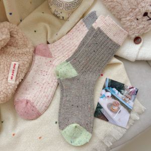 Womens Mid-Calf Woolen Socks Thickened Warm Retro Japanese Style Cashmere Plush Autumn Winter Essential Breathable Moisture-Wicking