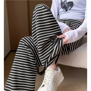 Quần Dài Ống Rộng Kẻ Sọc Cạp Cao Cho Nữ Mùa Xuân Thu 2025 Phong Cách Mới Quần Dài Ống Rộng Rộng Rãi Đa Năng