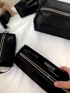 Black Mesh Cosmetic Bag Travel Storage Case Makeup Pouch Portable Large Toiletry Organizer Bag
