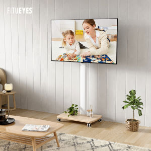 White Mobile TV Stand Fitueyes FT-E1653WW for Xiaomi Hisense Skyworth 60/65/70 Inch Televisions Stand Roller Cart