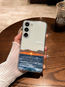 LingRong S25 Phone Case Sunset Sea Surface Transparent Silicone Protective Cover for GalaxyS24 New Model S23 Lens S22 plus S21 Creative FE Note20