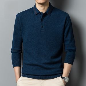 ROMON | Loose Mens Knitted Sweater Romon Pure Wool Shirt Collar Autumn Winter New Style Dad Clothes Fake Two-Piece Casual Fashion
