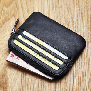 Lan Leather Goods Men Leather Mini Wallet Small Coin Purse Womens Card Holder Zipper Card Case Soft Cowhide Japanese Style