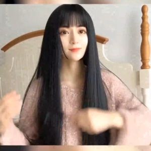 Wig wanita poni udara rambut lurus panjang sedang hitam rambut lurus panjang sedang kepala penuh cos rambut pendek bisa mengikat cos penuh