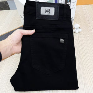 High-End Embroidered Mens Jeans Summer New Style Black Elastic Slim Fit Casual Trendy Korean Version Long Pants