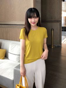 White Pure Cotton Short Sleeve T-Shirt Womens Slim Fit Basic round Neck Ribbed Knitted Base Shirt Solid Color Summer Top