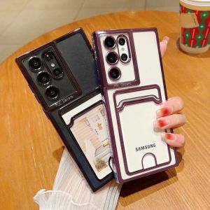 ที่ใส่ช่องเสียบบัตรเคลือบ S20อัลตร้าพลัส Samsung สำหรับ S22 S23กาแล็คซี่ฝาครอบ Dompet Lembut ใสกันกระแทกเคสโปร่งใส