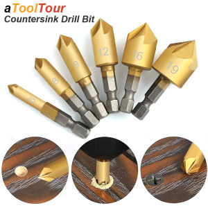 Countersink Drill Bit Set Chamfer 1/4 Hex 5 Flute Counter Sink Mill Cutter for Wood Soft Metal Rubber Plastic Woodworking