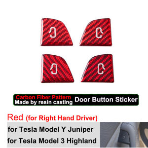 For Tesla Model 3 Y Juniper Highland 2025 2026 Open Door Switch Cover Button Trim Stickers Carbon Fiber Car Decor Accessories