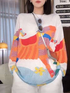 Summer New Loose Womens Long Sleeve T-shirt Horse Print Lightweight Cotton Top Casual Style Commute Suitable