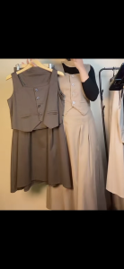 Oneset Vest & Rok Mayung Panjang Katun Twill Melar Vintage Korean Style Setelan Wanita