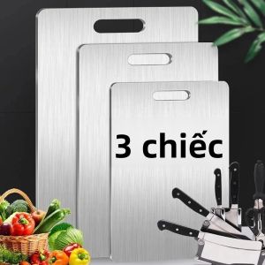 3 Tấm Thớt Thép Không Gỉ Siêu Bền Hai Mặt Hình Chữ Nhật Dùng Để Thái Thịt Rau Củ Nhào Bột & Chuẩn Bị Đồ Ăn Trong Nhà Bếp