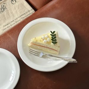 White Dessert Cake Plate Brunch Breakfast Plate Western Steak Salad Plate Simple Style Ceramic Dish Universal Pure Color