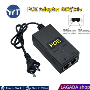 [w/power cord] 48V 0.5A/24V 1A Desktop POE Splitter Power Injector Surveillance CCTV Ethernet Adapter