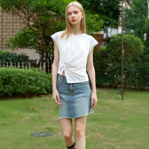 Áo Thun Không Tay Màu Trơn Thiết Kế Không Đều Ôm Vừa Vặn Mùa Hè Mới Về Cổ Tròn Tay Ngắn Cotton Polyester Phong Cách Công Sở