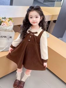 Spring Fashion Sweet Girls Dress Overalls High Waist Long Sleeve Midi Skirt Childs Clothing Toddler Kids Girls Dresses