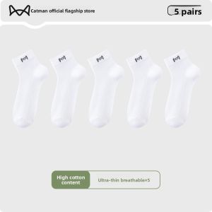 Miiow | Mens Mid-Calf Thin Breathable Mesh Socks Anti-Odor Cotton Polyester Blend Summer Socks Cat Man Socks Airy Footwear Protection