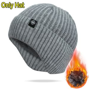 Outdoor Men Winter Knitted Hat with Velvet Warm Ear Hood Integrated Hat Outdoor Sports Bicycle Skiing Running Cold Cap Gift 2024