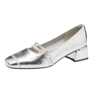 Josiny | Thick Heel Low Cut Flats Mary Jane Shoes Buckle Strap High Heels Square Toe