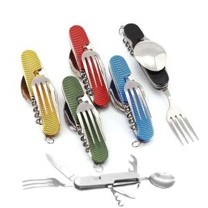 Foldable Camping Utensil Set - Multi-Functional Knife Fork Spoon Combo for Outdoor Activities and Sports Camping Picnic Travel