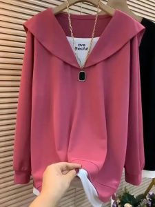 plus Size Womens Long Sleeve T-Shirt Loose Fit Naval Collar Slimming Belly Covering Spring Autumn New Style Korean Style