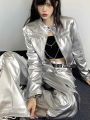 Hip Hop Jazz | Hip Hop Jazz Dance American Style Silver Shiny Leather Jacket And Pants Set. 