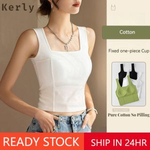 Fixed Cup Cotton Singlet Women Sleeveless Camisole Inner Tank Top With Padded