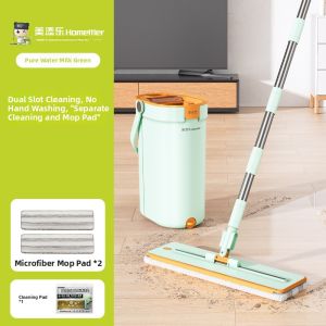 Manual Double Drive Stainless Steel Rod Flat Mop Household Cleaning Tool Superfine Fiber Cloth No Hand Wash Needed Mop