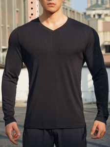 JIANSHENSHIJIAJIANSHEN | V Neck Long Sleeve Quick Drying Fitness Tight Shirt