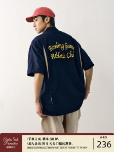 CENLES SS25 Bowling Shirt Mens Loose Cuban Collar Short Sleeve Breathable Retro American Style Summer Fashion Casual Shirt