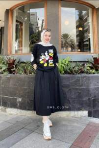 Setelan wanita terbaru 2023 . Setelan ROK dan ATASAN. Bahan kaos sablon plastisol