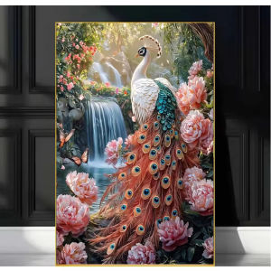 Peacock Peony Flower Waterfall Artwork Jigsaw Puzzle 500/1000/1200/2000PCS Stress Relief Puzzle Wall Art Decor Gift