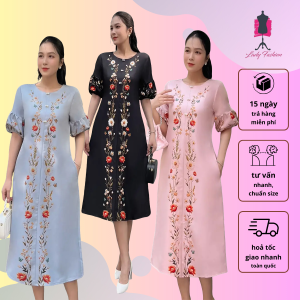 Đầm suông thiết kế hoa dây tay bồng sang trọng DA018 - Lady Fashion - Khánh LInh Style