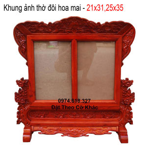 Khung ảnh thờ đôi 2 ảnh thờ mai rát vàng gỗ gõ cỡ ảnh 21x3125x35