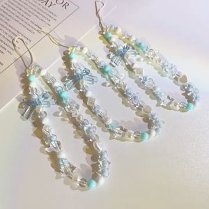 GADGET FUSION cute fashion mobile phone lanyard anti-lost chain with blue bow mobile phone chain cute knot mobile phone bracelet accessories suitable for all types of mobile phones 2024