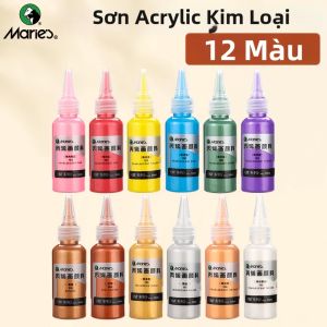 Bộ Sơn Acrylic Kim Loại 12 Màu Của Marie Mỗi Chai 50ml/1.69oz Màu Sắc Đậm Và Bóng Chai Nhỏ Gọn Dùng Cho Nghệ Thuật DIY Trên Gỗ Kính.