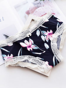 กางเกงชั้นในผ้าไหมนมสีชมพูสำหรับผู้หญิง ไร้ตะเข็บ เอวต่ำ แห้งเร็ว เซ็กซี่ ขอบลูกไม้ กางเกงชั้นในทรงสามเหลี่ยมสำหรับเด็กผู้หญิง