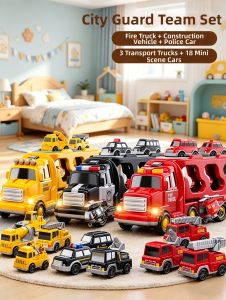 BABYSHOME | Large Fire Engineering Police Toy Car with Storage