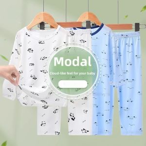 Childrens Modal Sleepwear Long Sleeve Thin Home Clothes Set Boys Air Conditioning Suit Spring Autumn Summer Breathable Comfortable