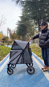 【SG Seller】Medium/ Large Dog Stroller Pet Trolley Foldable Large Cat Stroller Cart Travel Trolley Outdoor Up to 55kg