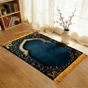 Thảm Cầu Nguyện Hồi Giáo VIKAMA Teal Gold Arch Sang Trọng Chống Trơn Trượt Có Tua Rua Màu Vàng Họa Tiết Hình Học Chất Liệu Polyester Dùng Cho Nhà Ở Phòng Ngủ.