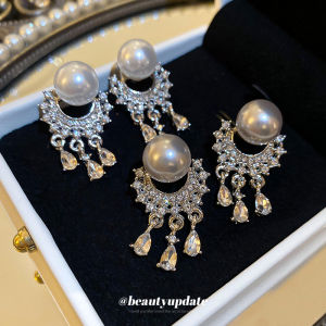 ทันสมัย สไตล์ฝรั่งเศส เข็มเงินเพชรฝังมุกเทียมต่างหูพู่กลม ผู้หญิง อินเทรนด์ เครื่องประดับหูส่วนบุคคล