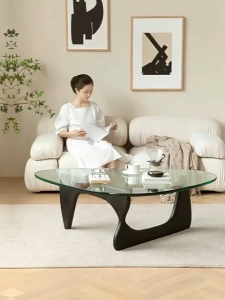 Yuri coffee table Triangle table Glass table Solid wood legs Clear glass Simple style Living room table meja kopi 茶几