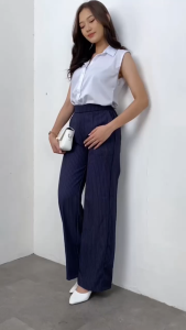 Kuma Pants / Loose Pants Stripe Trouser Wanita / Celana Anti Kusut / Celana Kulot Wanita