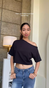 Buy 1 Take 1 KILY Asymmetrical Hanging Top Off Shoulder Crop Top Casual Loose Fit Korean Fashion Tee
